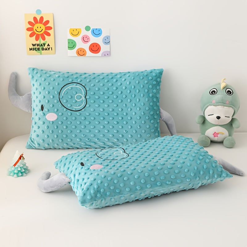 2pcs (pillowcase + Pillow Core). Elephant Pillowcase + Pillow Core, Cartoon Pillowcase, Bean Plush Fabric, Exquisite Embroidery, 3D Comfort Pillow - Skin-friendly and Breathable, Zippered Closure, Fluffy and Soft, Non-sagging, High-elastic Fiber.