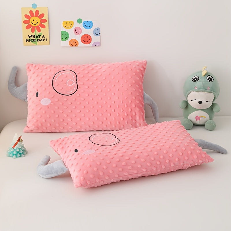 2pcs (pillowcase + Pillow Core). Elephant Pillowcase + Pillow Core, Cartoon Pillowcase, Bean Plush Fabric, Exquisite Embroidery, 3D Comfort Pillow - Skin-friendly and Breathable, Zippered Closure, Fluffy and Soft, Non-sagging, High-elastic Fiber.