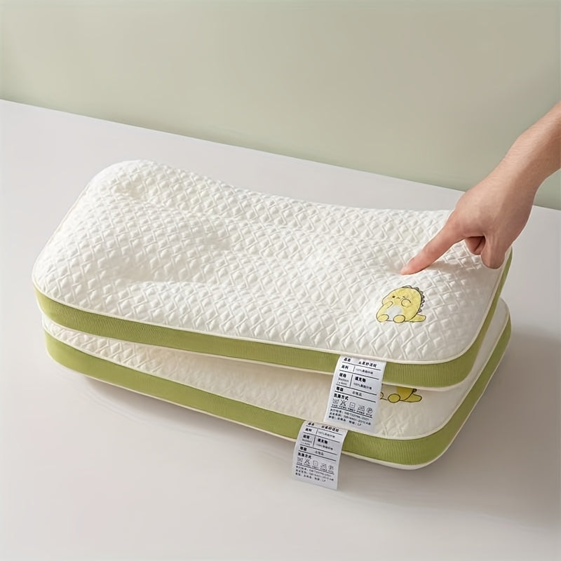 1pc of Cute Dinosaur Neck Support Pillow - Soft, Comfortable And Breathable, White with Green Trim And Cartoon Dinosaur Design, 19.69X11.81 Inches, Suitable for Bedroom Or Dormitory Use