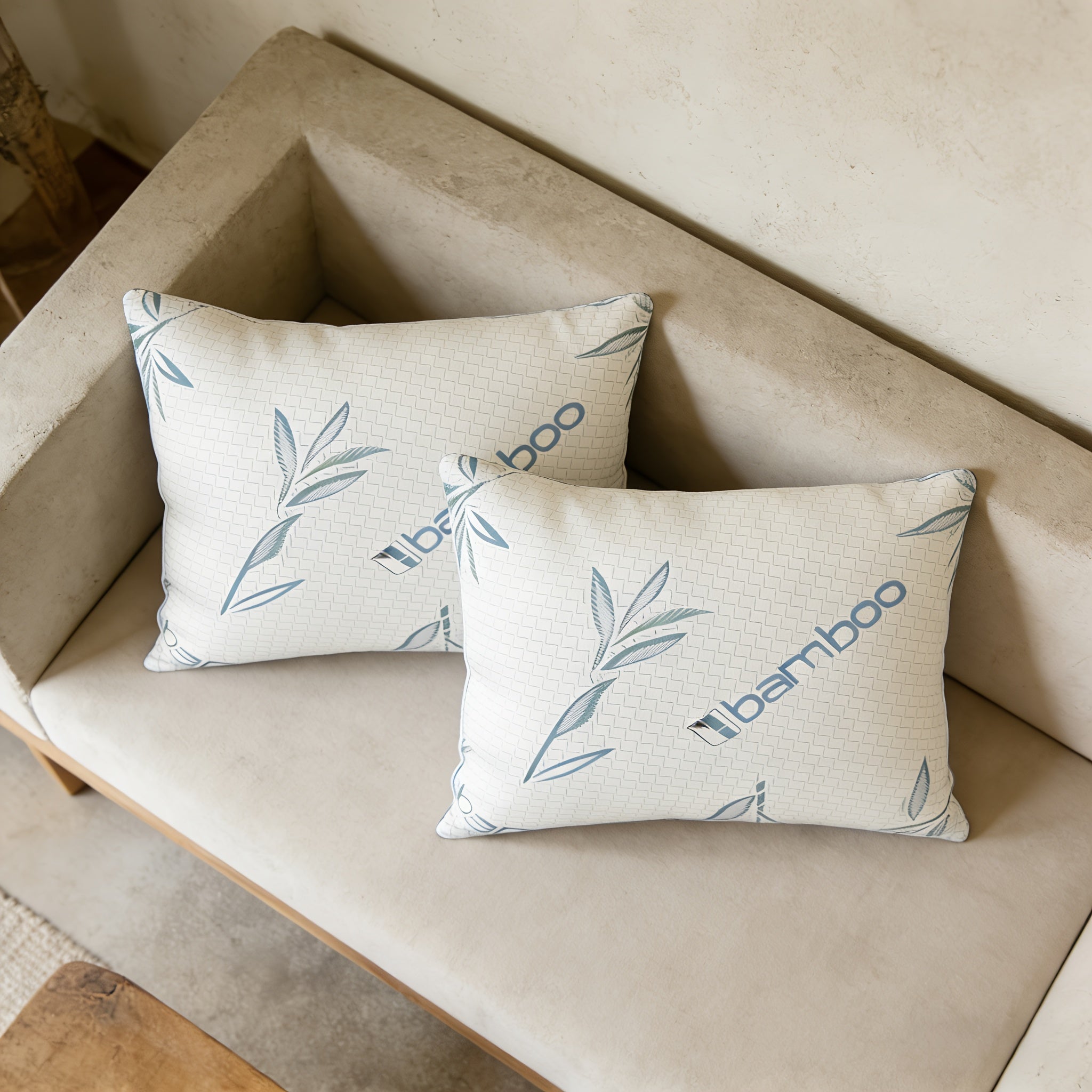 Set of 2 High-Quality Bamboo Pillows Designed to Keep You Cool, Featuring an Instant Cooling Effect And Moisture-Wicking Properties, Ideal for Those Who Sleep Hot. Available in Two Color Options, They Are Both Soft And Supportive