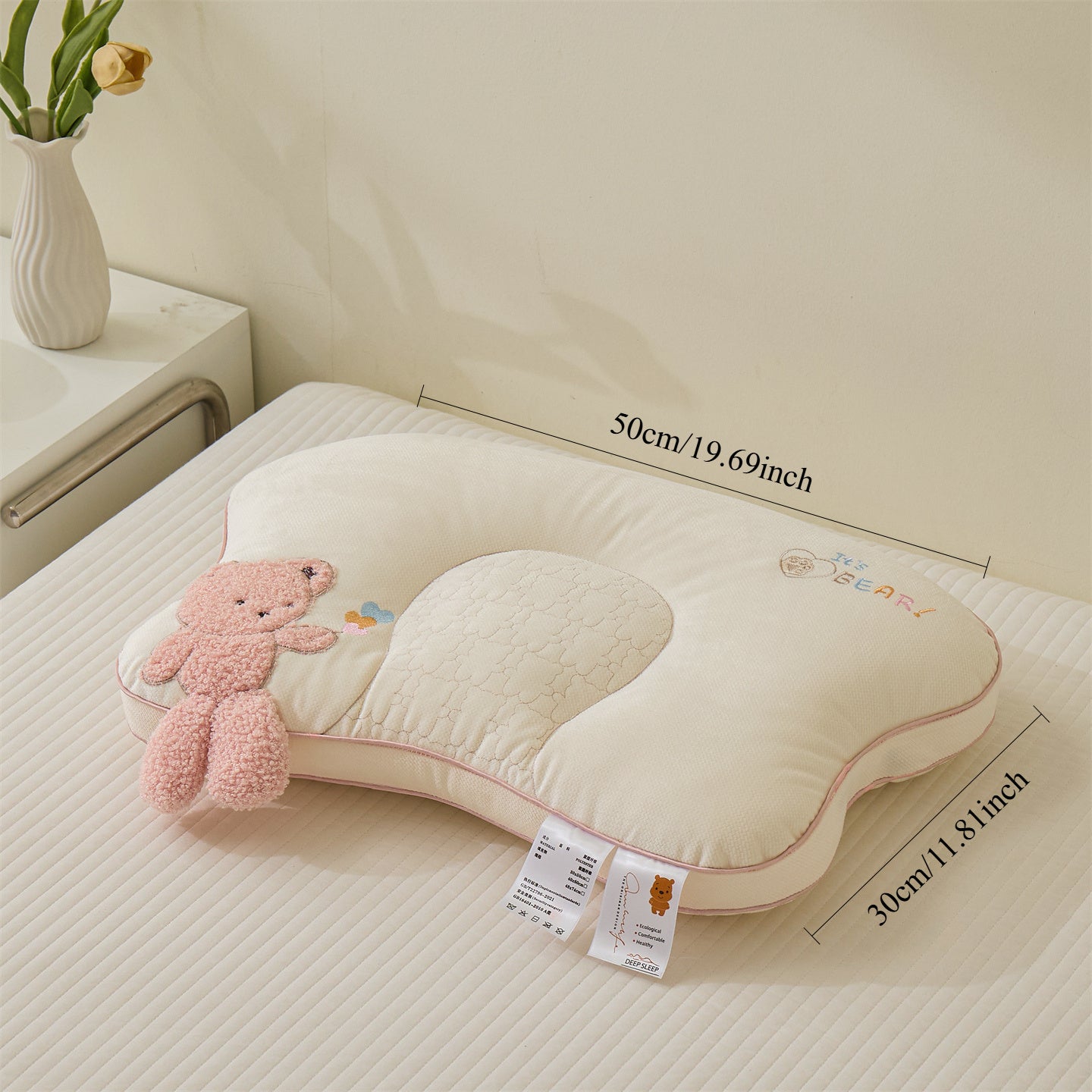 1pc Cute Bear-Shaped Cuddly Pillow with Plush Bear Face & Heart Cutouts - All-Season Neck & Cervical Support, Soft Stuffed Animal Bed Accessory for & s, 100% Polyester Filling (Bed, Sofa, Travel)