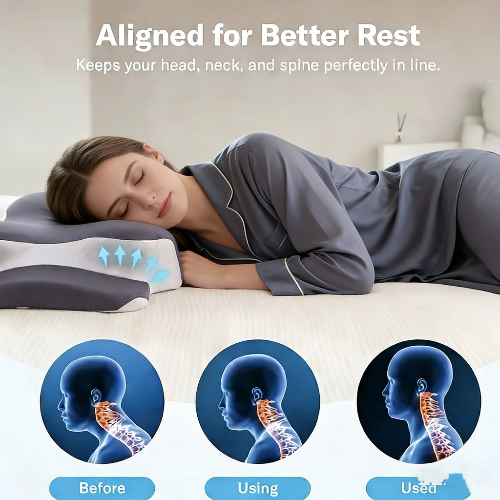Cervical Pillow, Neck Pillow, Butterfly-Shaped Memory Foam Pillow for Ergonomic Neck, Rebound Relaxation Neck Pillow, Suitable for Back And Side Sleepers, Comes with a Machine-Washable Pillowcase