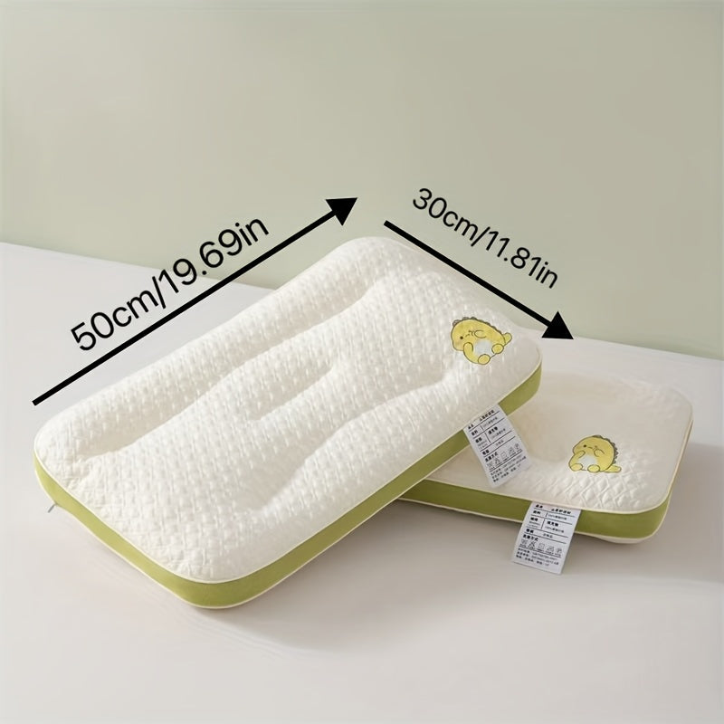 1pc of Cute Dinosaur Neck Support Pillow - Soft, Comfortable And Breathable, White with Green Trim And Cartoon Dinosaur Design, 19.69X11.81 Inches, Suitable for Bedroom Or Dormitory Use