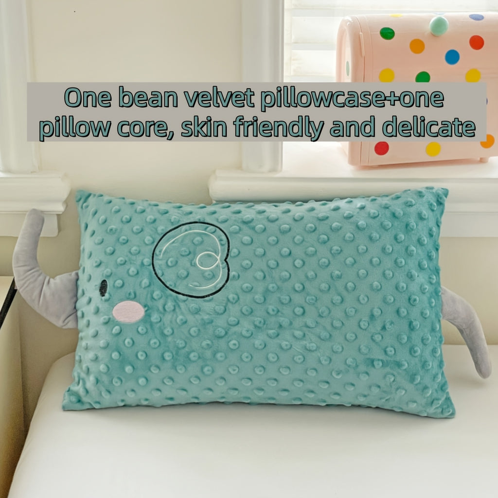 2pcs (pillowcase + Pillow Core). Elephant Pillowcase + Pillow Core, Cartoon Pillowcase, Bean Plush Fabric, Exquisite Embroidery, 3D Comfort Pillow - Skin-friendly and Breathable, Zippered Closure, Fluffy and Soft, Non-sagging, High-elastic Fiber.