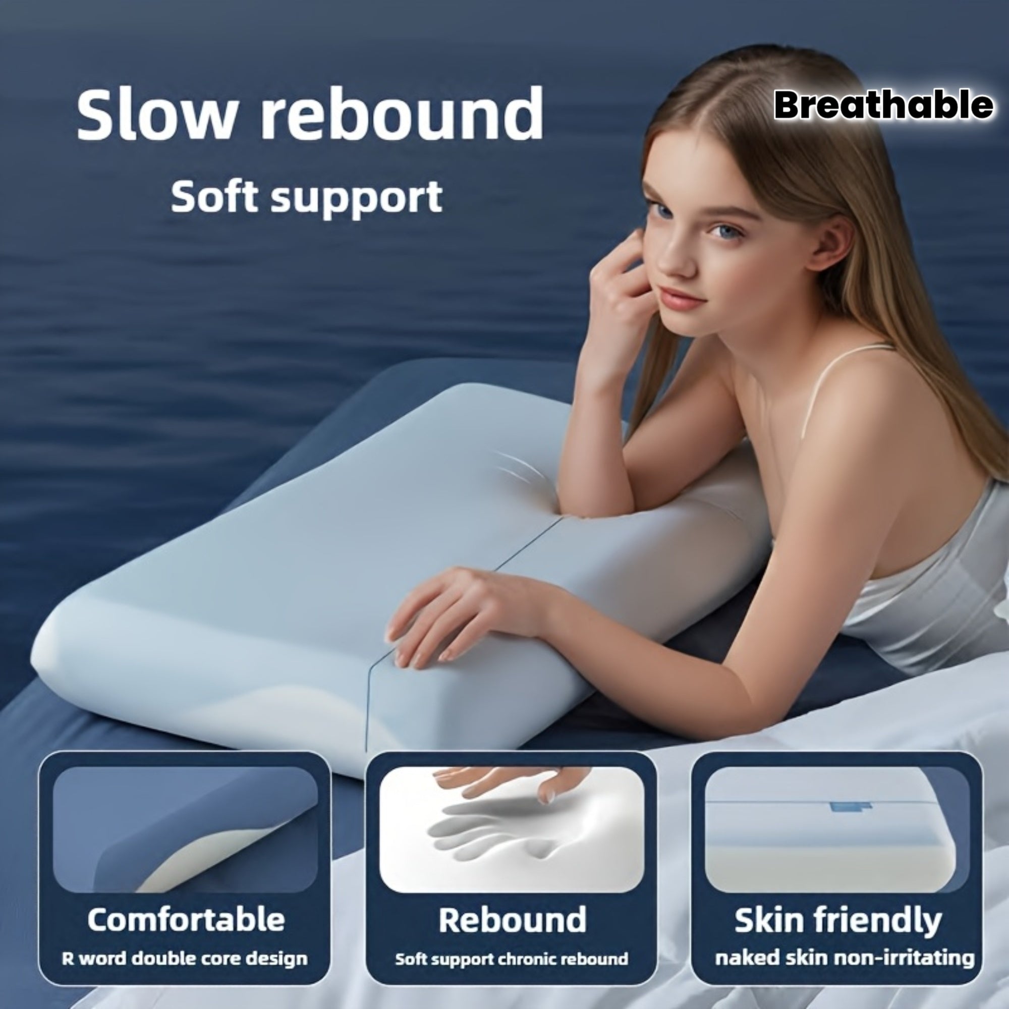 Introducing a New Dual Core Deep Sleep Pillow Designed Specifically for Neck Support with Slow Rebound Function. This Hotel Grade Adult Pillow Core Is Made of Highly Elastic and Breathable Materials, Designed with Ergonomics in Mind