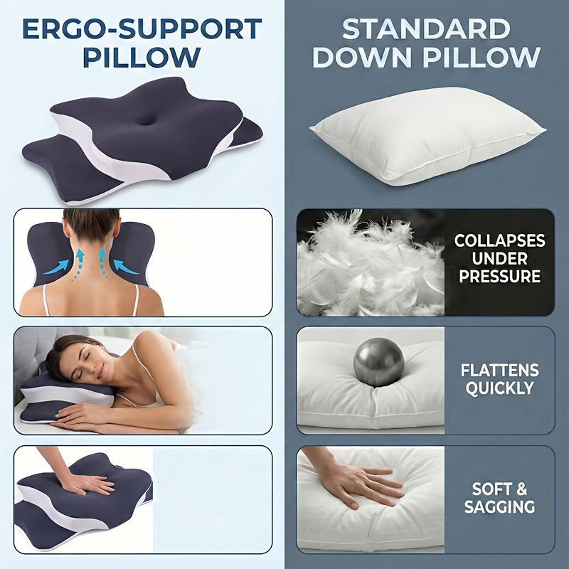 Cervical Pillow, Neck Pillow, Butterfly-Shaped Memory Foam Pillow for Ergonomic Neck, Rebound Relaxation Neck Pillow, Suitable for Back And Side Sleepers, Comes with a Machine-Washable Pillowcase