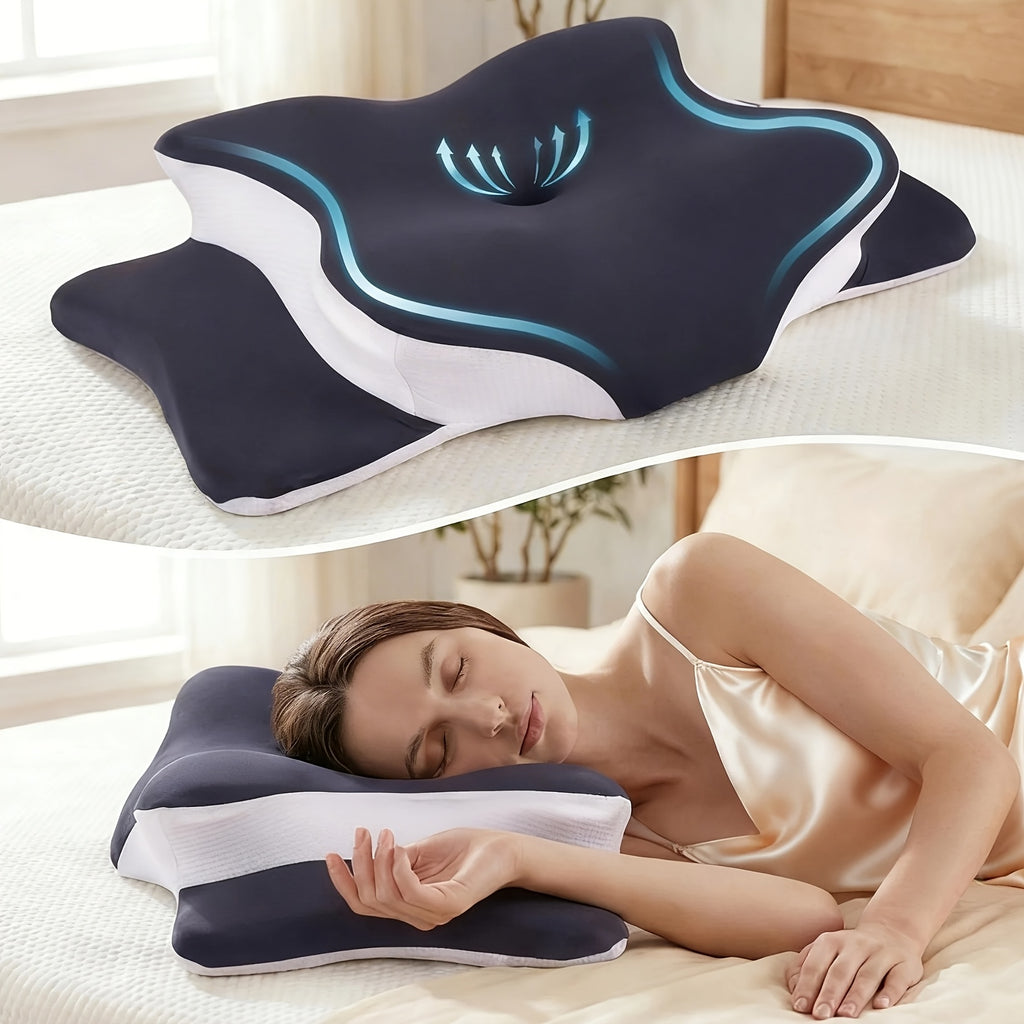 Cervical Pillow, Neck Pillow, Butterfly-Shaped Memory Foam Pillow for Ergonomic Neck, Rebound Relaxation Neck Pillow, Suitable for Back And Side Sleepers, Comes with a Machine-Washable Pillowcase