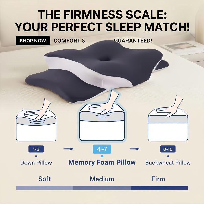 Cervical Pillow, Neck Pillow, Butterfly-Shaped Memory Foam Pillow for Ergonomic Neck, Rebound Relaxation Neck Pillow, Suitable for Back And Side Sleepers, Comes with a Machine-Washable Pillowcase