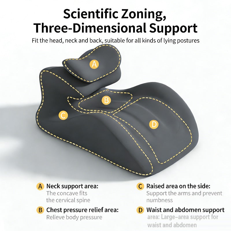 Ergonomic Memory Foam Prone Pillow, Multi-Purpose Back Cervical Lumbar, Breathable Soft Material, Versatile for Office Reading Bed Use, Thoughtful Valentine's Day Gift for Family Friends.