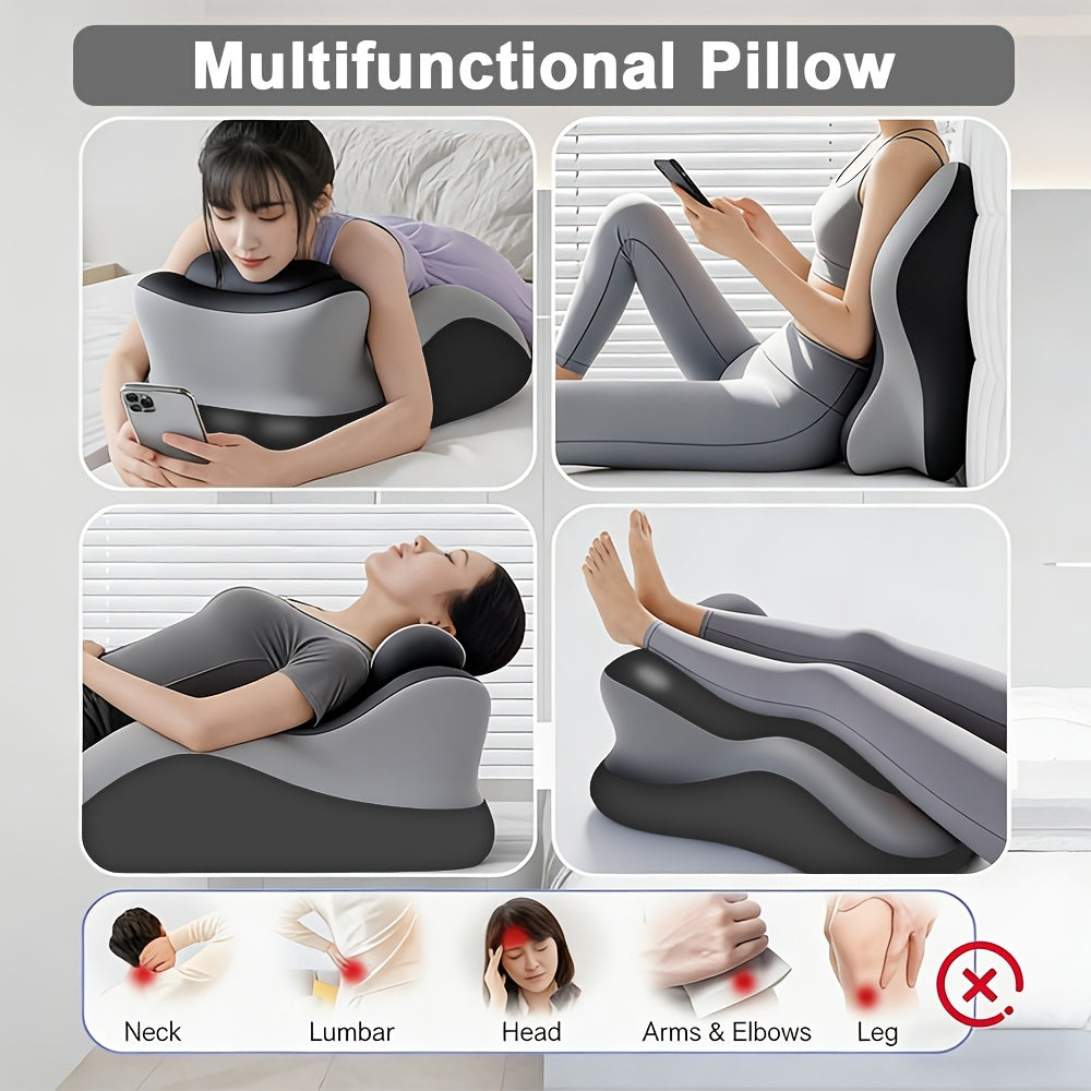 Set of 2 Ergonomic Support Cushions, Including a Smaller Pillow. Versatile Prone Pillow, Breathable for Bed Use, Ideal for Side And Back Sleepers, Made of Memory Foam, with a Removable Cover, Providing Multi-Functional Back Support