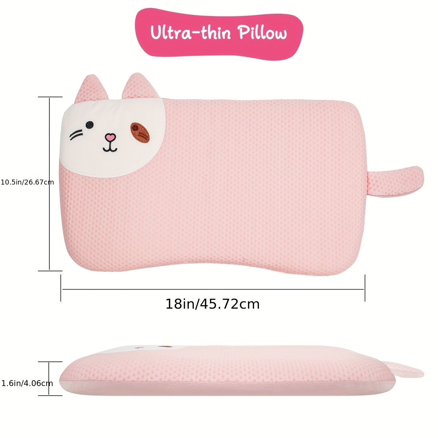 Ultra-Soft Pillow, Ultra-Thin Pillow, All-Season Pillow with Cartoon Design, Includes Pillowcase for Easy Sleep