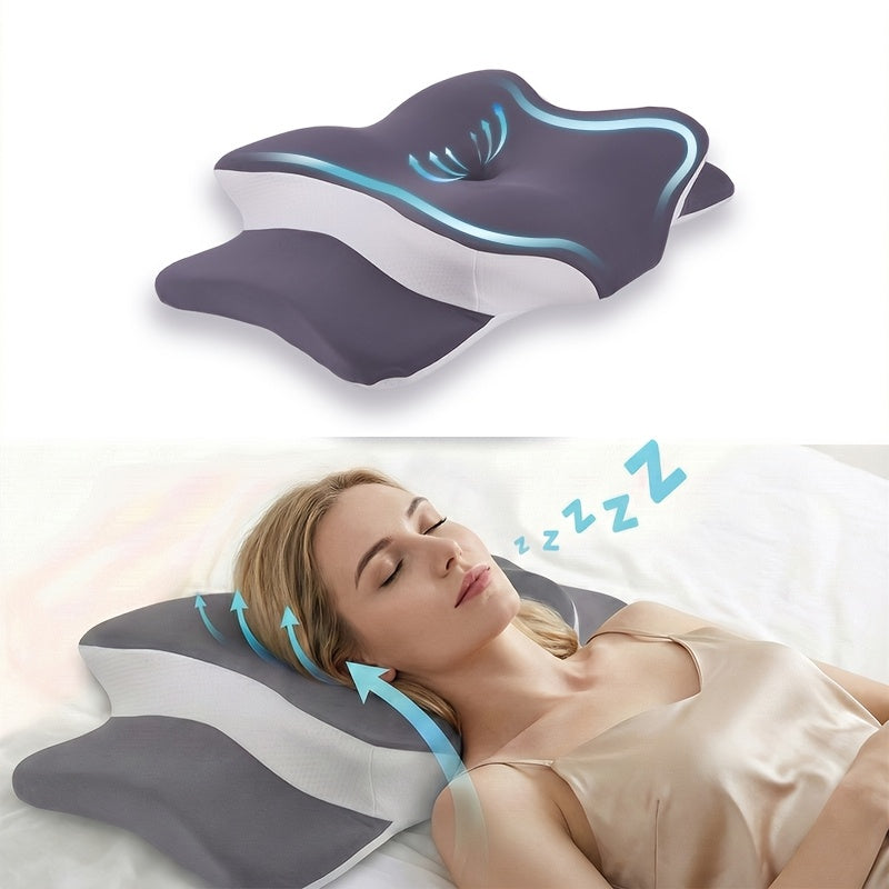 Cervical Pillow, Neck Pillow, Butterfly-Shaped Memory Foam Pillow for Ergonomic Neck, Rebound Relaxation Neck Pillow, Suitable for Back And Side Sleepers, Comes with a Machine-Washable Pillowcase