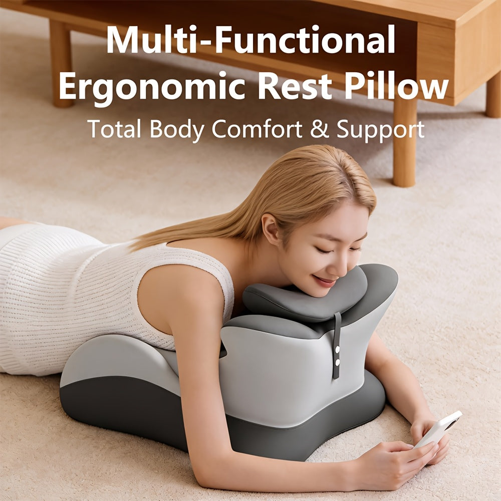 Set of 2 Ergonomic Support Cushions, Including a Smaller Pillow. Versatile Prone Pillow, Breathable for Bed Use, Ideal for Side And Back Sleepers, Made of Memory Foam, with a Removable Cover, Providing Multi-Functional Back Support