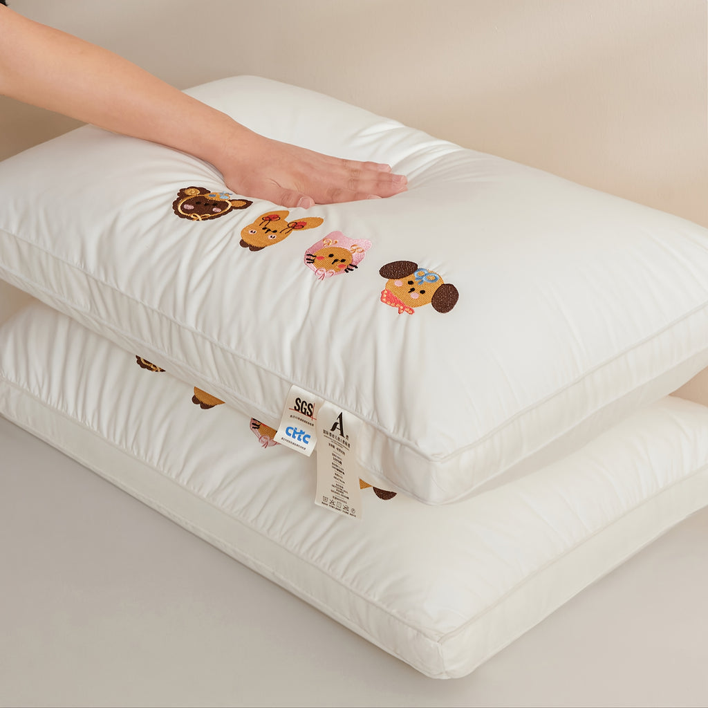 1\u002F2pcs, a Pair of Pillow Inserts, Cartoon Animals, Three-dimensional Embroidery, Good Support, Fluffy and Soft, High Resilience, Soft and Skin-friendly, Class A, Conforms to the Head, Soft Support, Machine Washable