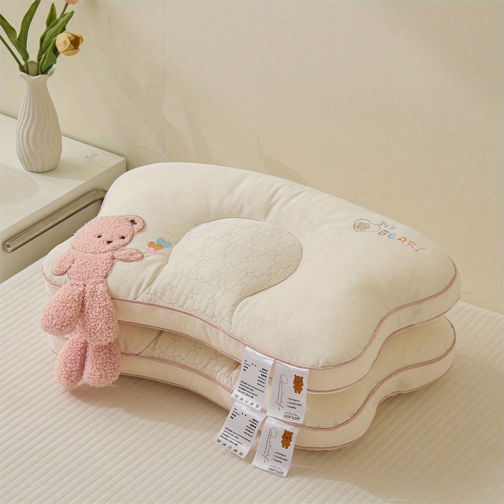 1 Adorable Bear-shaped Pillow • Plush Bear Face and Heart-shaped Cutout • Four-season Neck and Cervical Support • Soft Stuffed Animal Bed Accessory • Comfortable Fit • Supportive • All-season Support • Modern Style • Exquisite Gift